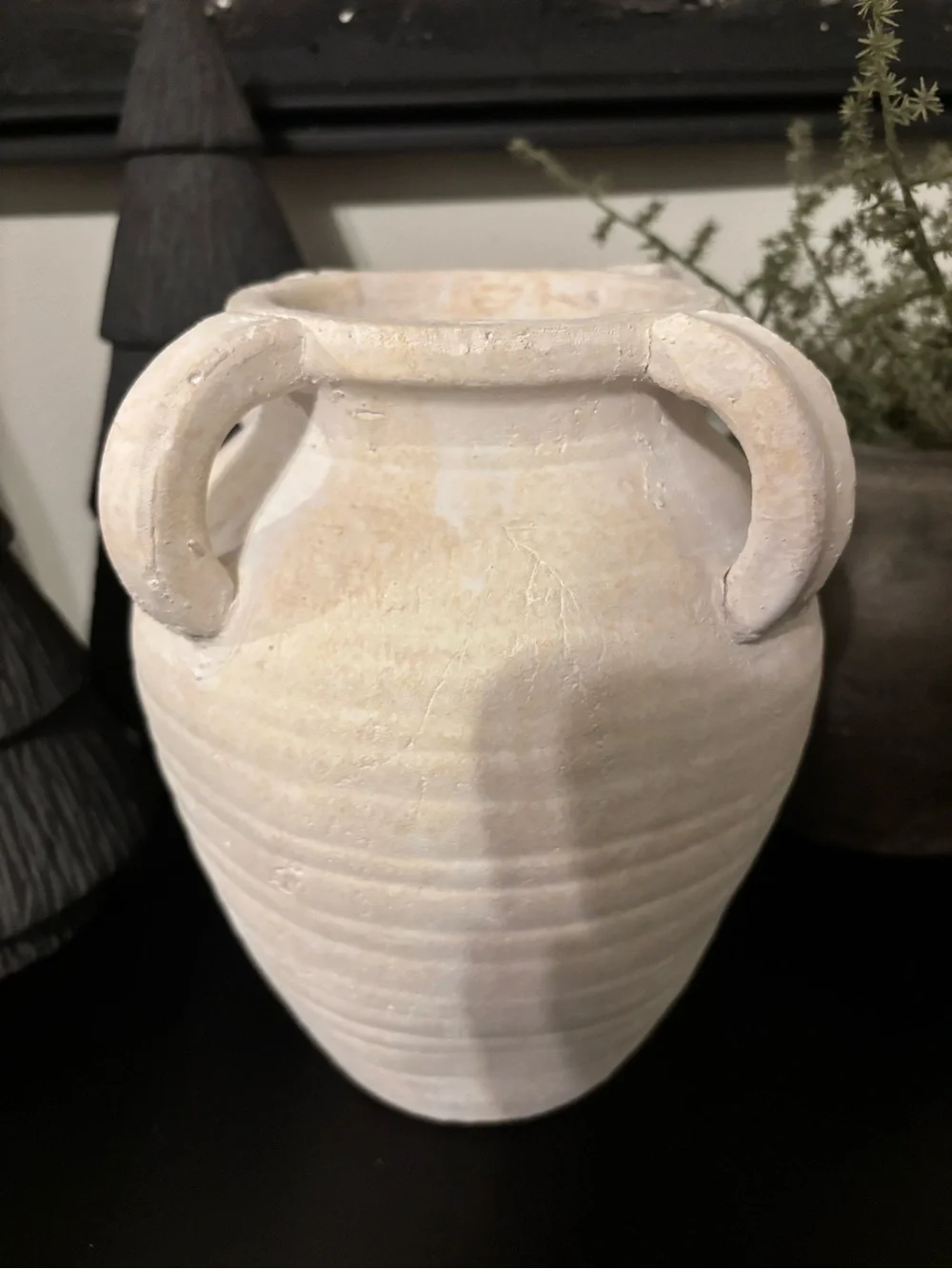 Neutral White Vintage Style Ceramic Four Handled Vase-Small